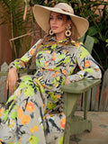 Chic Long Sleeve Maxi Dress with Artistic Floral Patterns