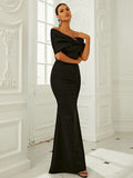 Off-Shoulder Bow Black Mermaid Evening Dress