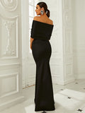 Off-Shoulder Bow Black Mermaid Evening Dress