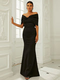 Off-Shoulder Bow Black Mermaid Evening Dress
