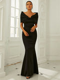Off-Shoulder Bow Black Mermaid Evening Dress