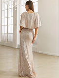 Elegant Sleeves Floor-Length Sequin Prom Dress