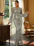 One-Shoulder Sequin Long Sleeves Evening Dress