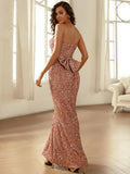Spaghetti Straps Fitted Silhouette Rose Gold Sequin Dress
