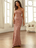 Spaghetti Straps Fitted Silhouette Rose Gold Sequin Dress