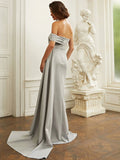 Draped High Slit Grey Strapless Party Dress