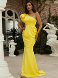 Ruffled Sleeve Mermaid One-Shoulder Yellow Party Dress