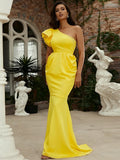 Ruffled Sleeve Mermaid One-Shoulder Yellow Party Dress