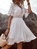 Enchanting Guipure Lace Flounce Sleeve Dress