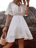 Enchanting Guipure Lace Flounce Sleeve Dress