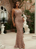 High Slit One-Shoulder Sequin Ruffled Dress