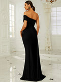 Royal Blue Drape One-Shoulder Evening Dress