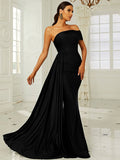 Royal Blue Drape One-Shoulder Evening Dress