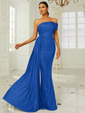 Royal Blue Drape One-Shoulder Evening Dress