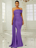 Royal Blue Drape One-Shoulder Evening Dress