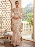 One-Shoulder Sequin Long Sleeves Evening Dress