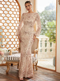 One-Shoulder Sequin Long Sleeves Evening Dress