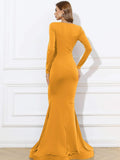 Long-Sleeved Mermaid Mustard Yellow Dress