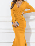 Long-Sleeved Mermaid Mustard Yellow Dress