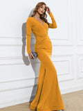 Long-Sleeved Mermaid Mustard Yellow Dress