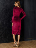 Long Sleeves Burgundy Velvet Bodycon Dress