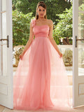 One-Shoulder Flower Blush Pink Tulle Dress