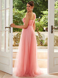 One-Shoulder Flower Blush Pink Tulle Dress