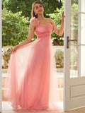 One-Shoulder Flower Blush Pink Tulle Dress