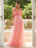 One-Shoulder Flower Blush Pink Tulle Dress