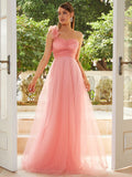 One-Shoulder Flower Blush Pink Tulle Dress