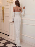White Off-Shoulder Sequin Embellishments Long Sleeves Party Dress