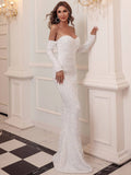 White Off-Shoulder Sequin Embellishments Long Sleeves Party Dress