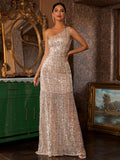 Geometric Patterns One-Shoulder Sequin Party Dress