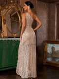 Geometric Patterns One-Shoulder Sequin Party Dress
