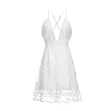 White V-neck Backless Lace Beach Summer Dress