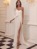 High Slit One-Shoulder White Sequins Party Dress
