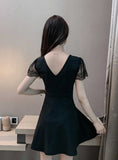 Black Deep V-Neck Lace Patchwork Summer Dress
