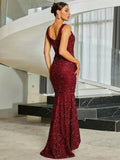 Red Sequin Trumet Mermaid High Low Prom Dress