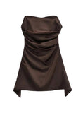SEXY SATIN FISHBONE PLEATED BACKLESS TUBE TOP DRESS