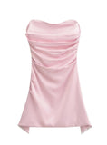 SEXY SATIN FISHBONE PLEATED BACKLESS TUBE TOP DRESS