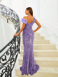 Floral Embellishments Stunning Lavender Sequin Party Dress