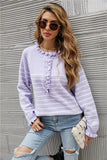 STYLISH BUTTON WOOD EAR STRIPED STITCHING SWEATER