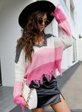 FASHION LOOSE SHORT V-NECK FRINGED SWEATER