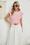 ROUND NECK LOOSE SHORT SLEEVE STRIPED T-SHIRT