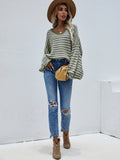 STYLISH PULLOVER STRIPED V-NECK SWEATER