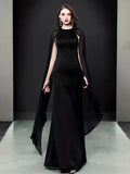 Black Long Sleeve Chiffon Maxi Evening Party Dress