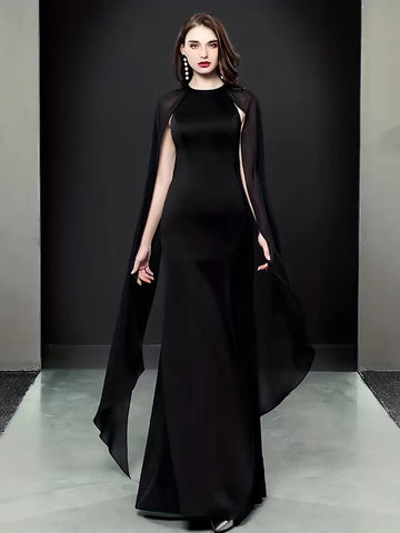 Black Long Sleeve Chiffon Maxi Evening Party Dress