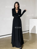 Lace Tie Neck Long Black Maxi Dress