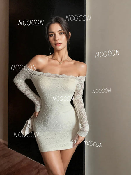 Long Sleeve Off-the-Shoulder Lace Bodycon Dress – Ncocon