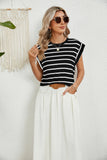 ROUND NECK LOOSE SHORT SLEEVE STRIPED T-SHIRT